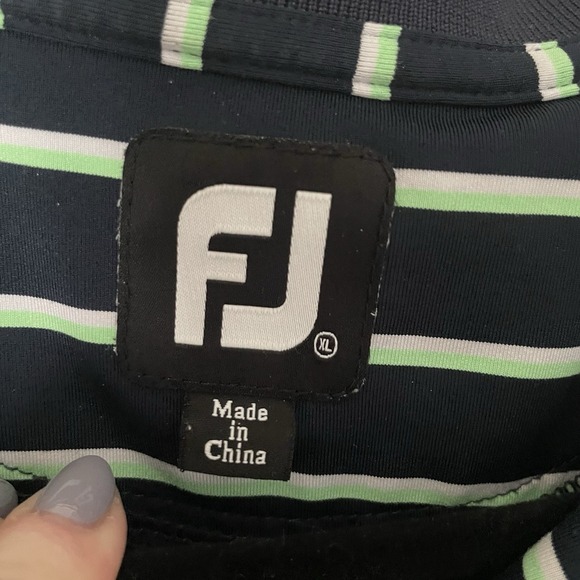 FootJoy FJ Mens Size XL Golf Polo Shirt Blue White Green Striped Raspberry Falls - Picture 3 of 7